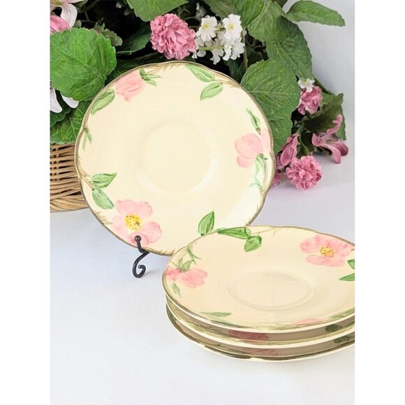 Set of 4 Franciscan Desert Rose Saucers Vintage 1940s-50s Grandmillennial China - Picture 2 of 9